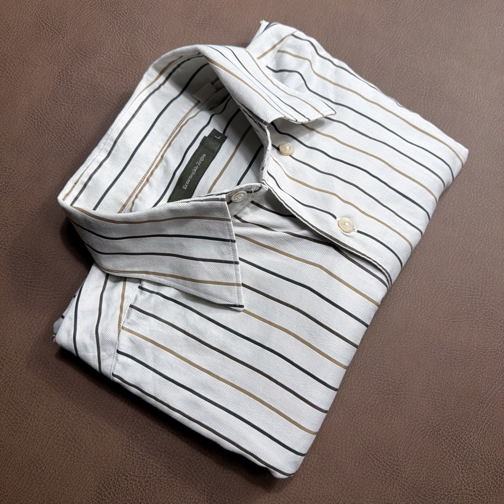 Ermenegildo Zegna Made In Italy Long Sleeve Button Shirt Men's Large L Striped